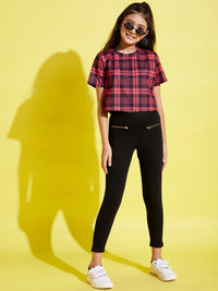 Thumbnail for Lyush Red & Black Check Print Crop Top For Girls - Distacart