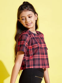 Thumbnail for Lyush Red & Black Check Print Crop Top For Girls - Distacart