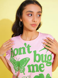 Thumbnail for Lyush Kids Girls Pink Don't Bug Me Oversized T-Shirt - Distacart