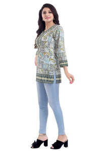 Thumbnail for Snehal Creations Faux Crepe Variyali Short Kurti Tunic Top