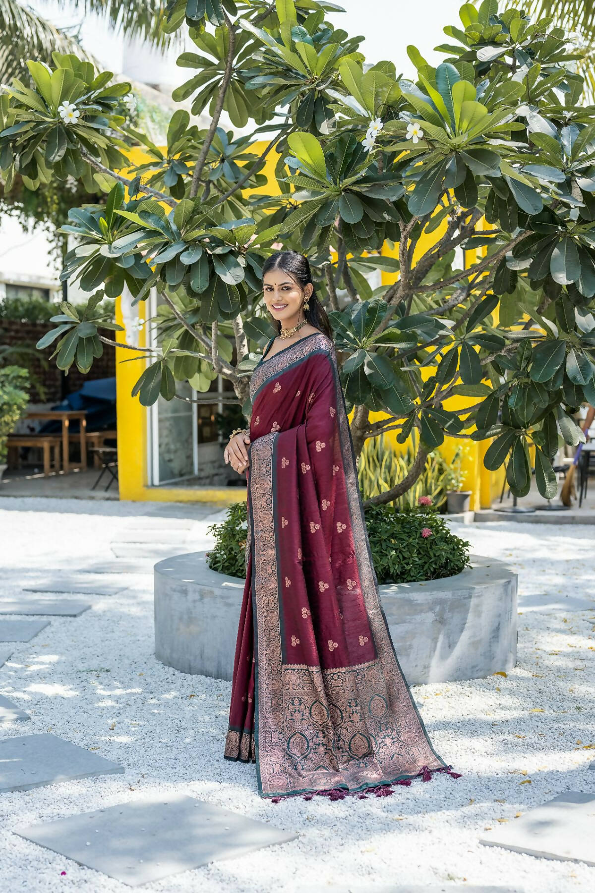 Vishnu Weaves Women's Maroon Banarasi Silk Zari Woven Saree with Blouse - Distacart