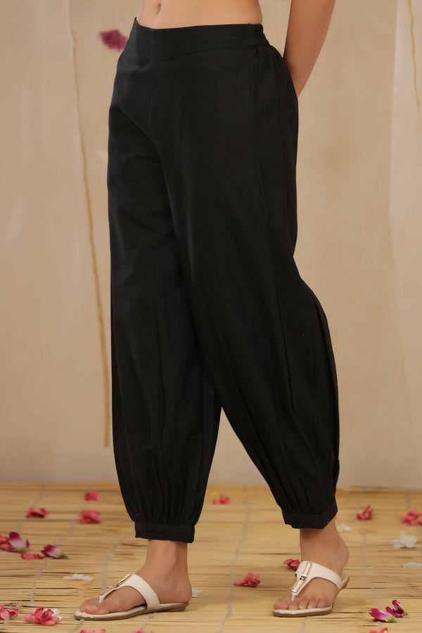Juniper Women Black Cotton Flex Solid Stylized Dhoti Pant - Distacart