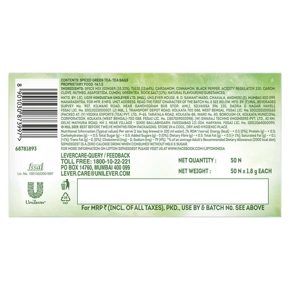 Lipton SipNDigest With Tulsi & Rock Salt Ginger Green Tea Bags - Distacart