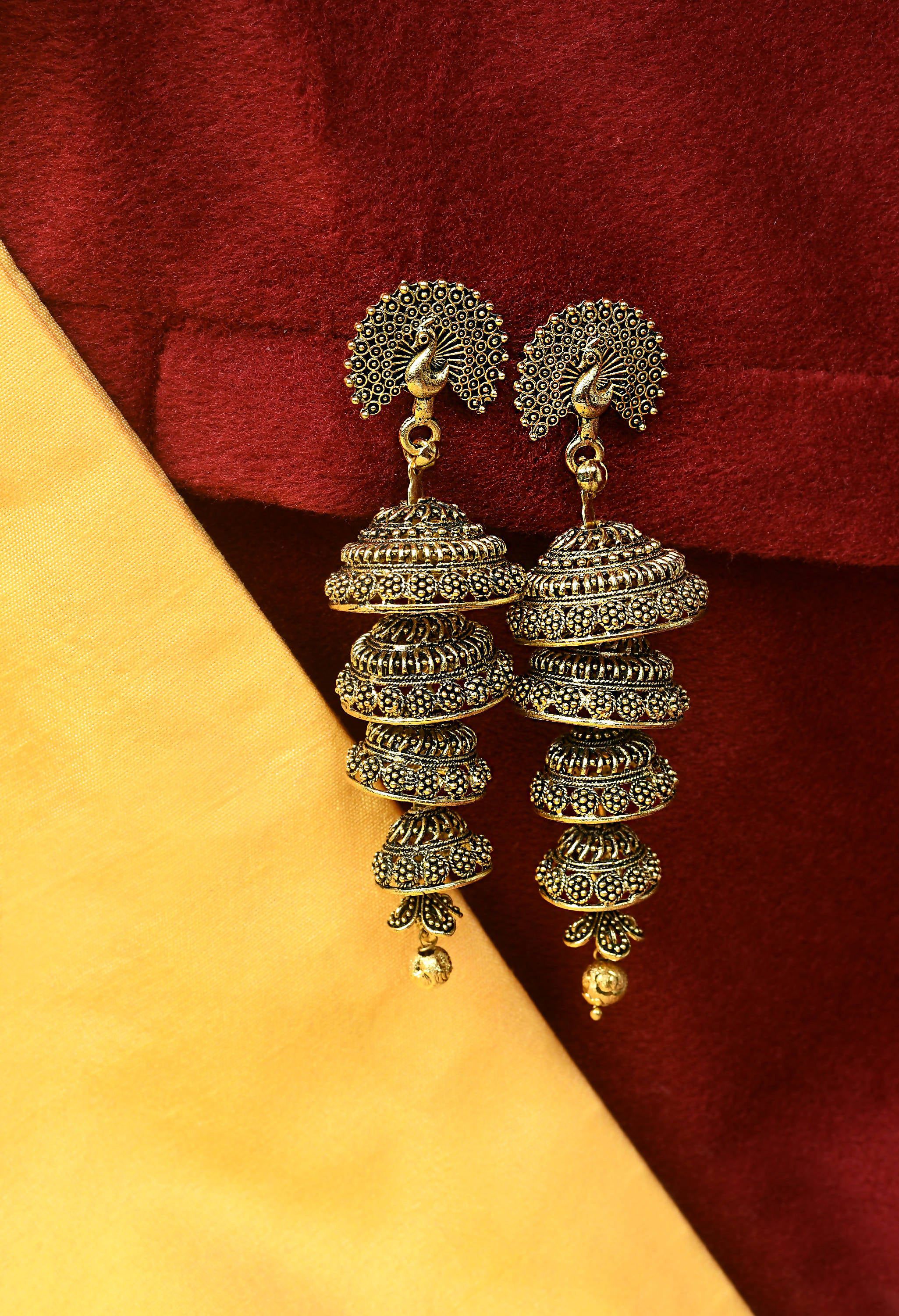 Mominos Fashion Johar Kamal Peacock Design Golden Colour Earrings - Distacart