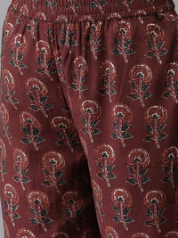 Thumbnail for Yufta Women Maroon Floral Printed Regular Kurta with Palazzo & With Dupatta