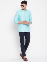 Thumbnail for Even Apparels Pure Cotton Men's Kurta in Blue Color With Band Collar - Distacart