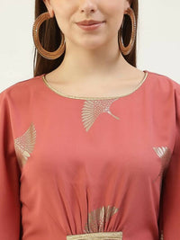 Thumbnail for FIORRA Women's Dusty Pink Poly Crepe Kaftan Type Kurta Set - Distacart
