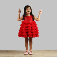 Thumbnail for Pink Cow Fashions Red Dress With Frill Bottoms - Distacart