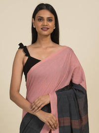 Thumbnail for Suta Grey Peach-Coloured Pure Cotton Saree - Distacart