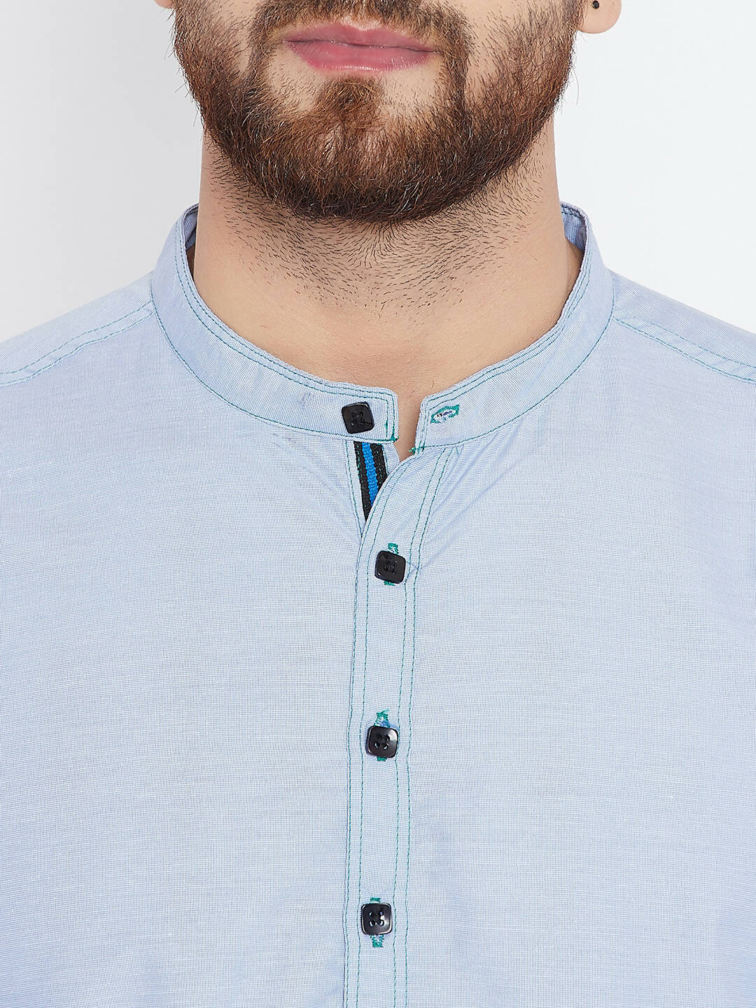 Even Apparels Blue Pure Cotton With Band Collar Men's Kurta - Distacart