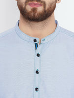 Thumbnail for Even Apparels Blue Pure Cotton With Band Collar Men's Kurta - Distacart