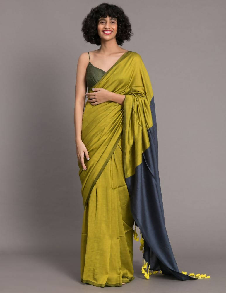 Suta Green Blue Colourblocked Cotton Blend Saree - Distacart