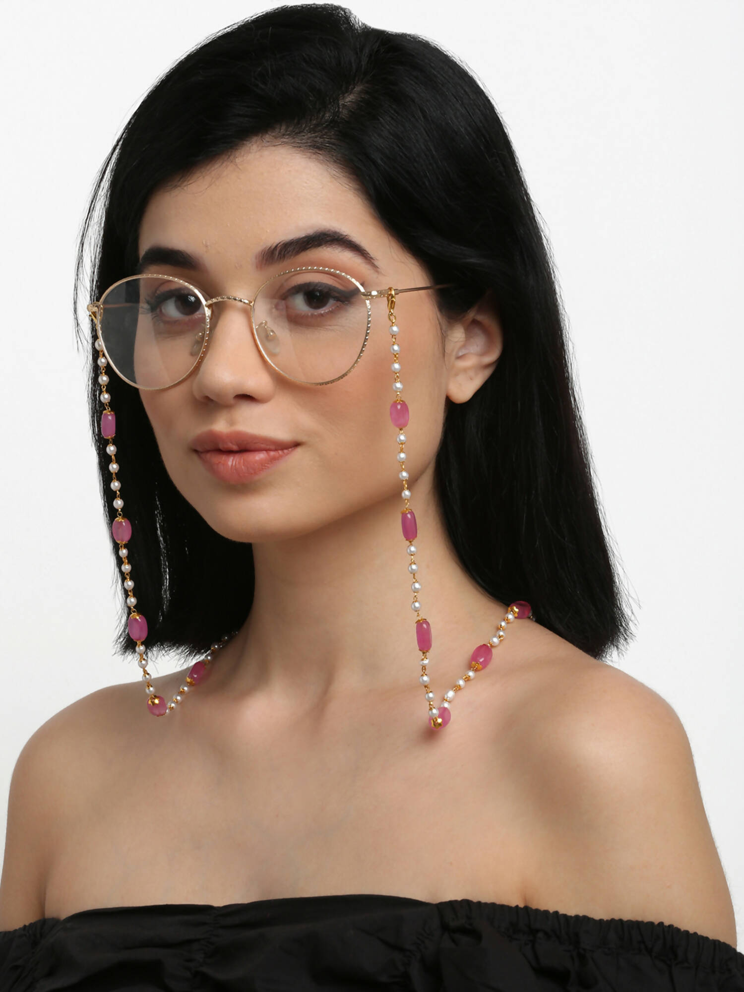 Stone And Gold Plated Mask Chain - Ruby Raang - Distacart