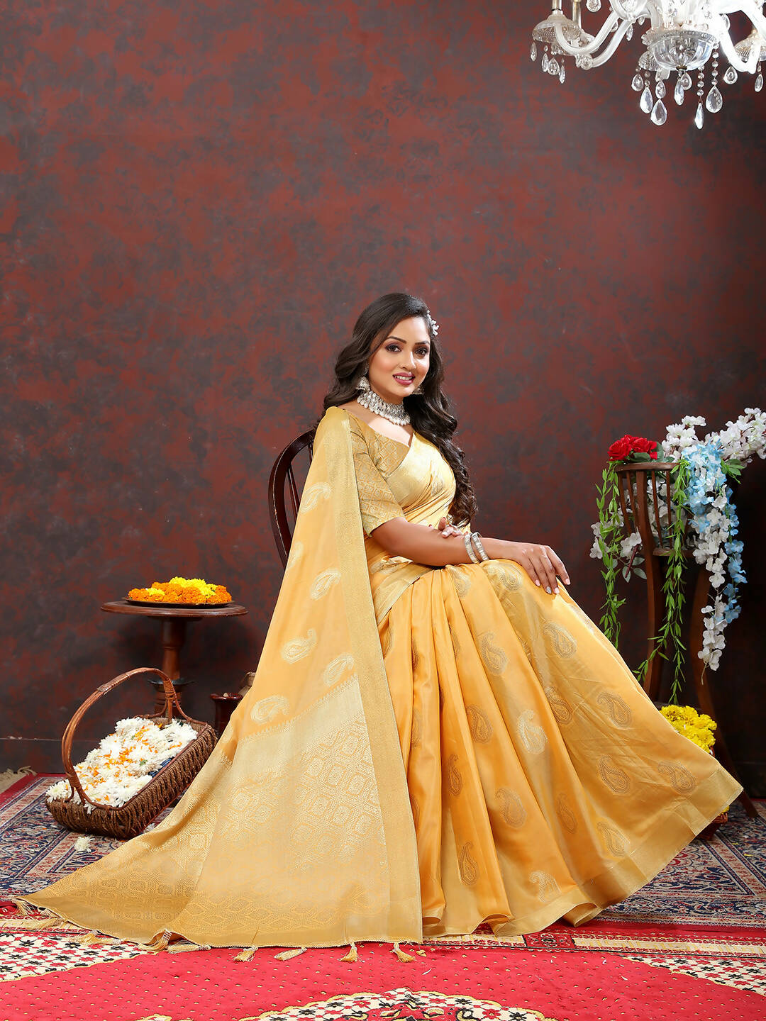 Lorenvalley Fashion Gold Cotton Woven Design with Zari Weaving Design Saree - Distacart