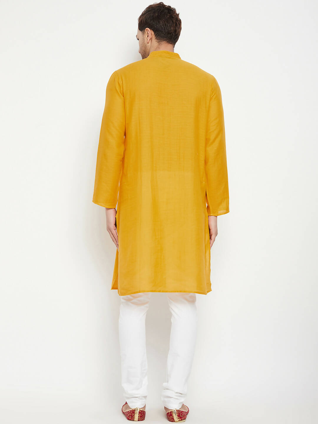 Even Apparels Yellow Pure Cotton Long Men's Kurta With Band Collar - Distacart
