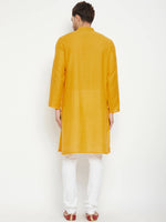 Thumbnail for Even Apparels Yellow Pure Cotton Long Men's Kurta With Band Collar - Distacart