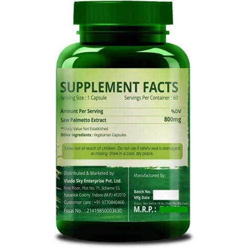 Organics Saw Palmetto 800 mg, Promotes Hair Growth: 60 Vegetarian Capsules