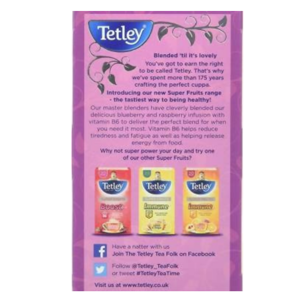 Tetley Super Fruits Boost With Blueberry & Raspberry Tea Bags - Distacart