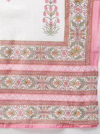 Thumbnail for Yufta Women Pink & Yellow Handblock Printed Pure Cotton Kurta with Trouser & Dupatta