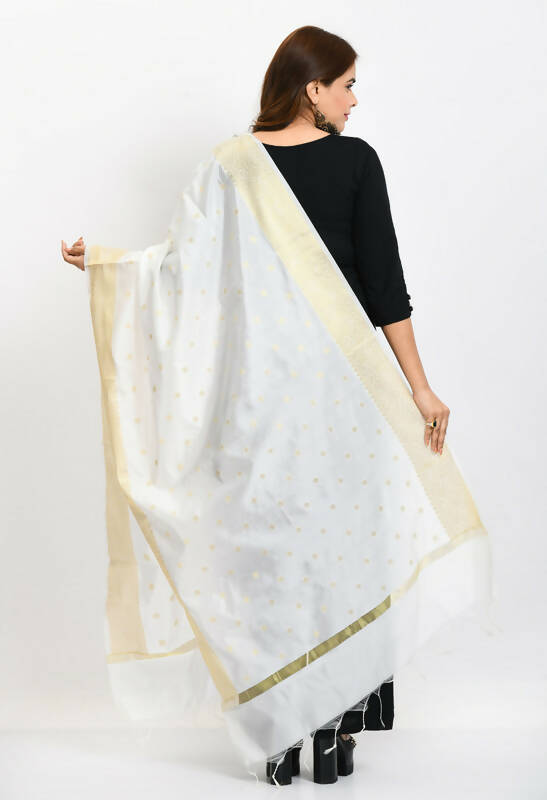 Mominos Fashion Moeza Women's Banarsi Silk Woven Design White Dupatta - Distacart