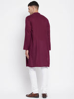 Thumbnail for Even Apparels Maroon Pure Cotton Men's Sherwani Kurta With Open Front - Distacart