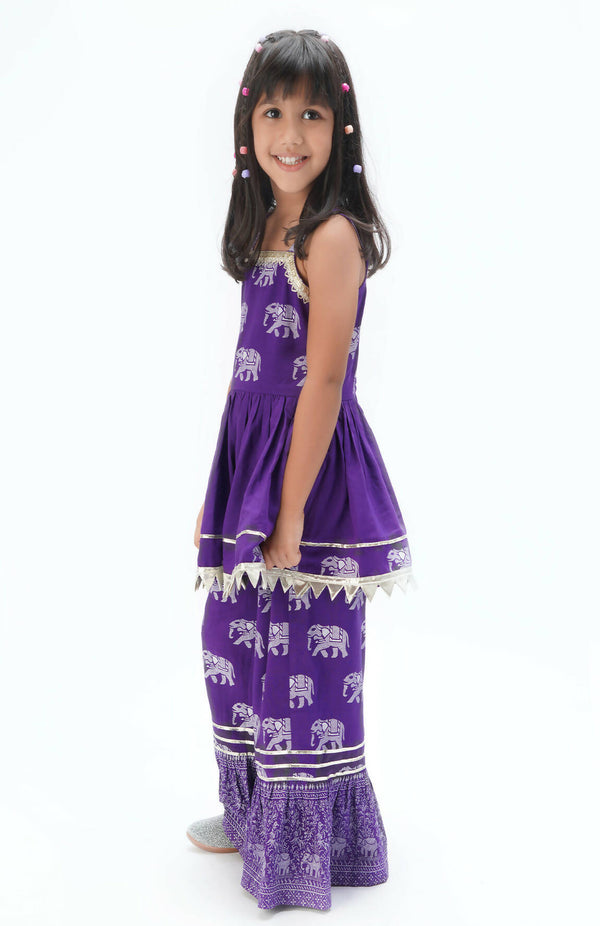 Lil Drama Trunk Tales Girls Purple Kurta With Sharara Set - Distacart