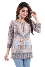 Thumbnail for Snehal Creations Phenomenal Blue Faux Crepe Printed Tunic Top