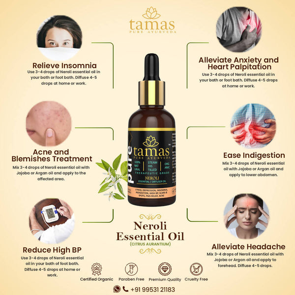 Tamas Pure Ayurveda 100% Organic Neroli Essential Oil-USDA Certified Organic - Distacart