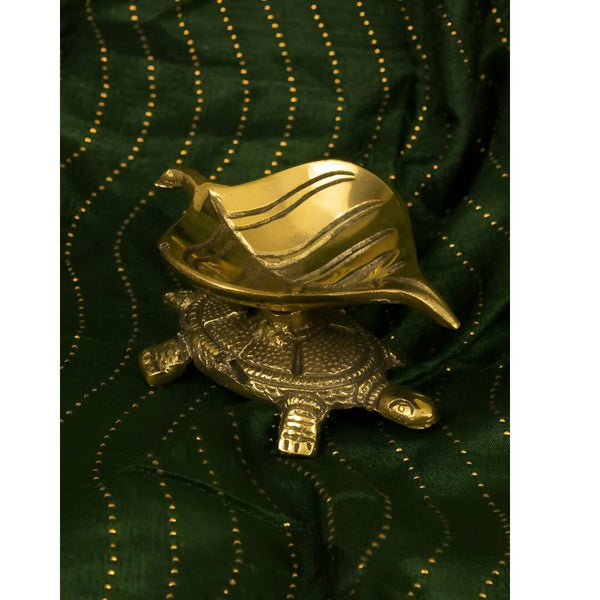 Spillbox Gold Toned Tortoise Leaf Diya - Distacart
