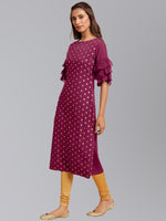 Thumbnail for Janasya Women's Magenta Crepe Foil Print Festive Straight Kurta - Distacart
