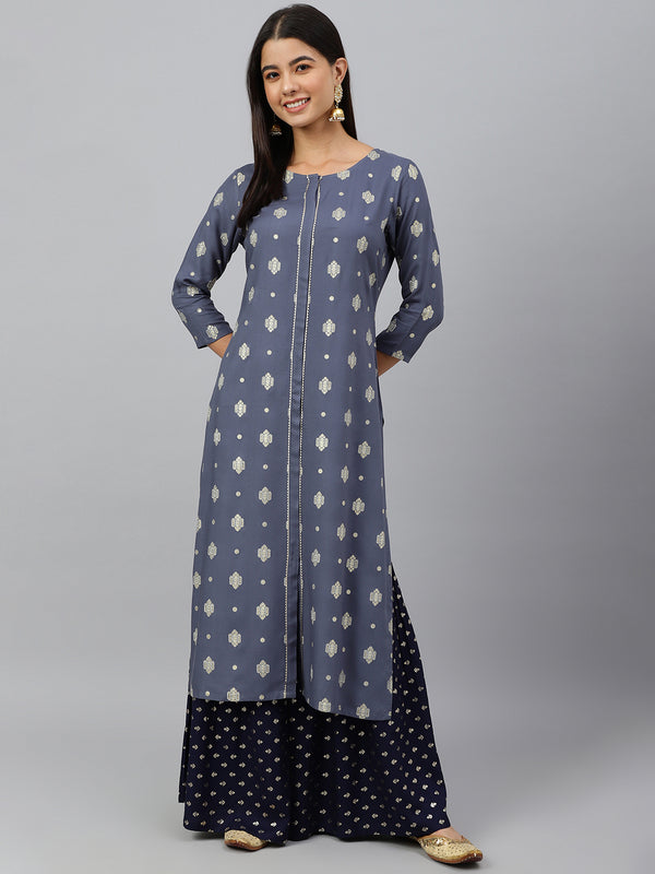Janasya Women's Grey Rayon Ethnic motifs Festive Straight Kurta - Distacart