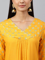 Thumbnail for Janasya Women's Orange Rayon Gold Floral Print Festive Straight Kurta - Distacart