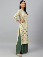 Thumbnail for Janasya Women's Beige Rayon Botanical Print Festive Straight Kurta - Distacart