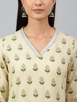 Thumbnail for Janasya Women's Beige Rayon Botanical Print Festive Straight Kurta - Distacart