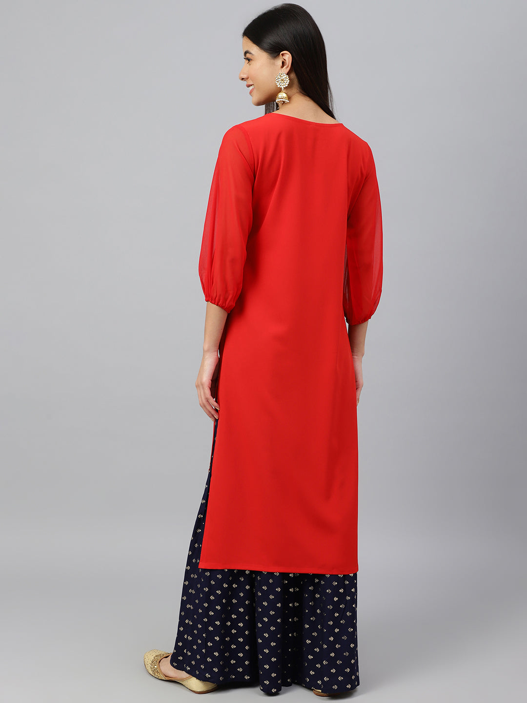 Janasya Women's Red Crepe Floral Foil Print Casual Straight Kurta - Distacart