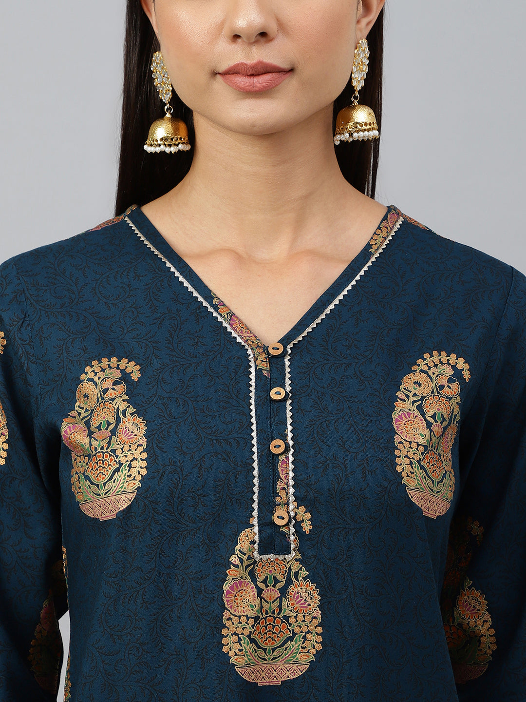 Janasya Women's Teal Blue Rayon Paisley Foil Print Casual Straight Kurta - Distacart