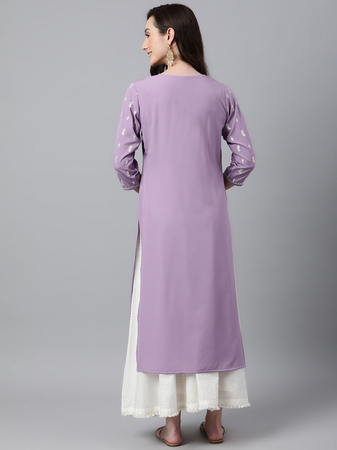 Janasya Women's Lavender Crepe Foil Print Casual Straight Kurta - Distacart