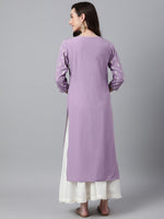 Thumbnail for Janasya Women's Lavender Crepe Foil Print Casual Straight Kurta - Distacart