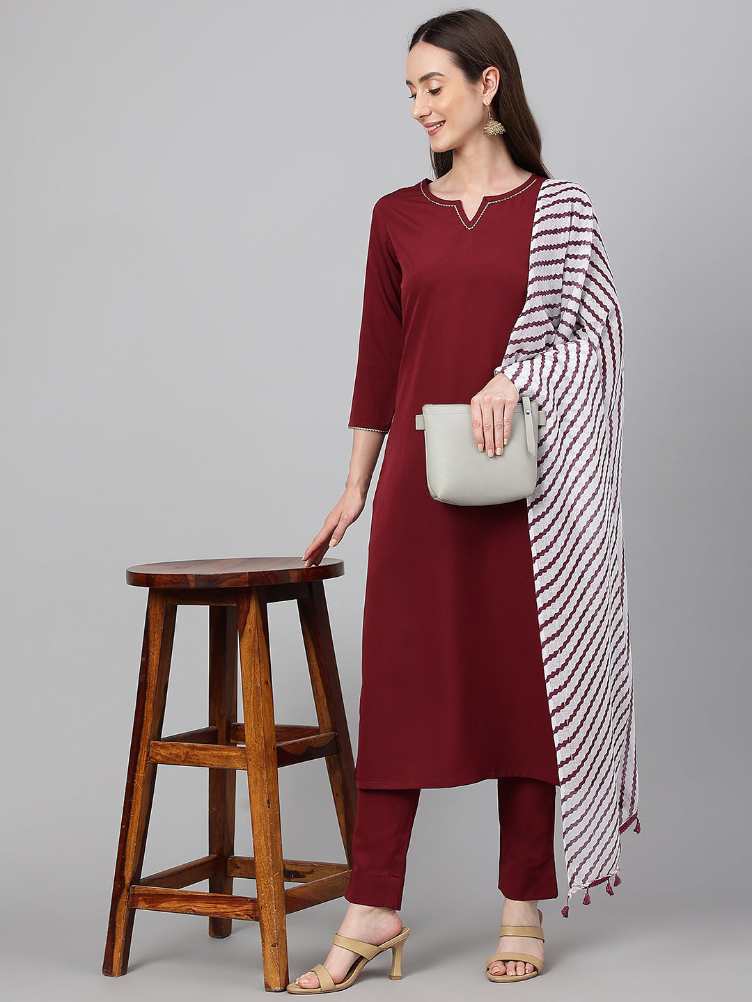 Janasya Women's Maroon Crepe Solid Straight Festival Kurta Set - Distacart