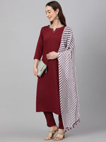 Thumbnail for Janasya Women's Maroon Crepe Solid Straight Festival Kurta Set - Distacart