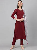 Thumbnail for Janasya Women's Maroon Crepe Solid Straight Festival Kurta Set - Distacart