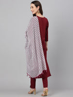Thumbnail for Janasya Women's Maroon Crepe Solid Straight Festival Kurta Set - Distacart