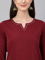 Thumbnail for Janasya Women's Maroon Crepe Solid Straight Festival Kurta Set - Distacart