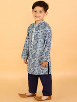 Thumbnail for Lil Drama Boys Kurta With Pyjama Set - Navy Blue - Distacart