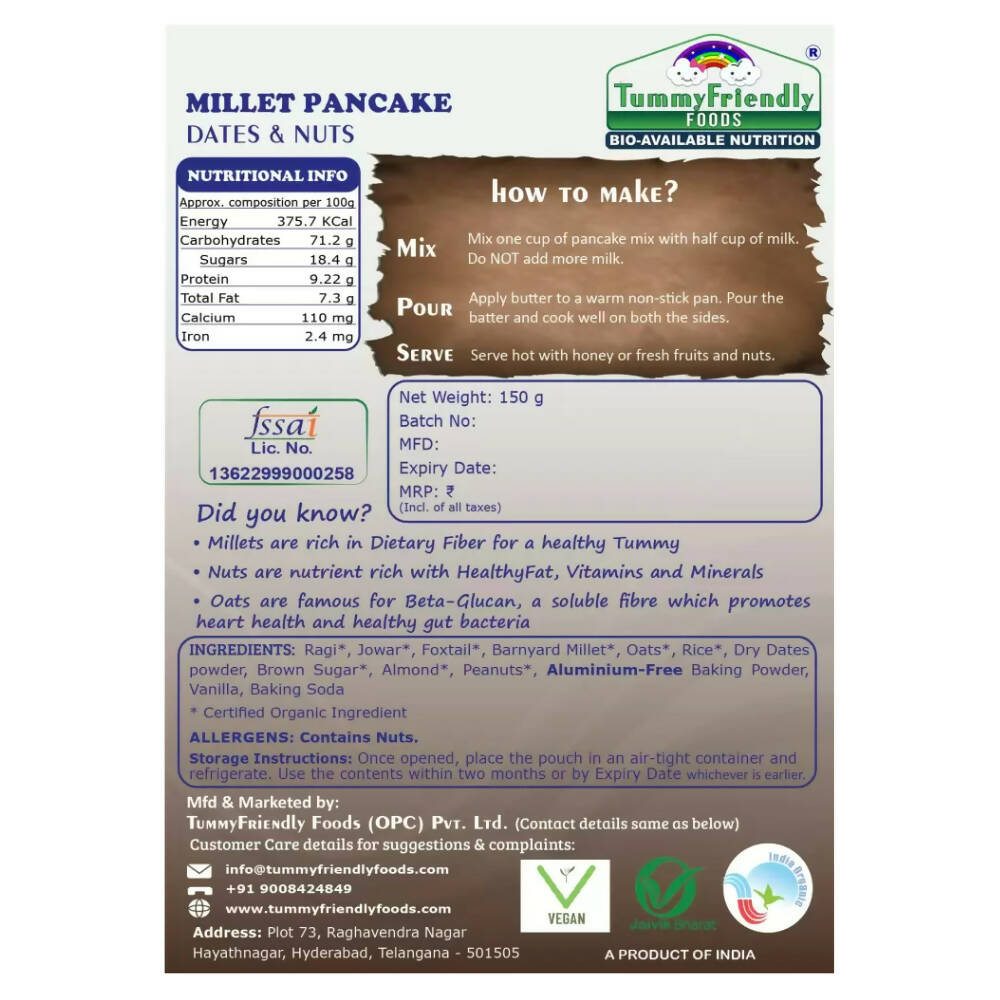 TummyFriendly Foods Millet Pancake Mix - Veggies, Dates, Nuts - Distacart
