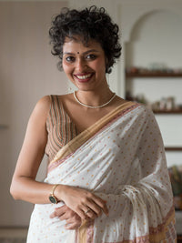 Thumbnail for Suta White Woven Design Pure Cotton Saree - Distacart