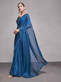 Thumbnail for NOZ2TOZ Women Party Wear Plain Saree with Designer Un Stitched Blouse - Teal - Distacart