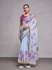Thumbnail for NOZ2TOZ Women Party Wear Flower Printed Saree with Designer Un Stitched Blouse - Lavender - Distacart