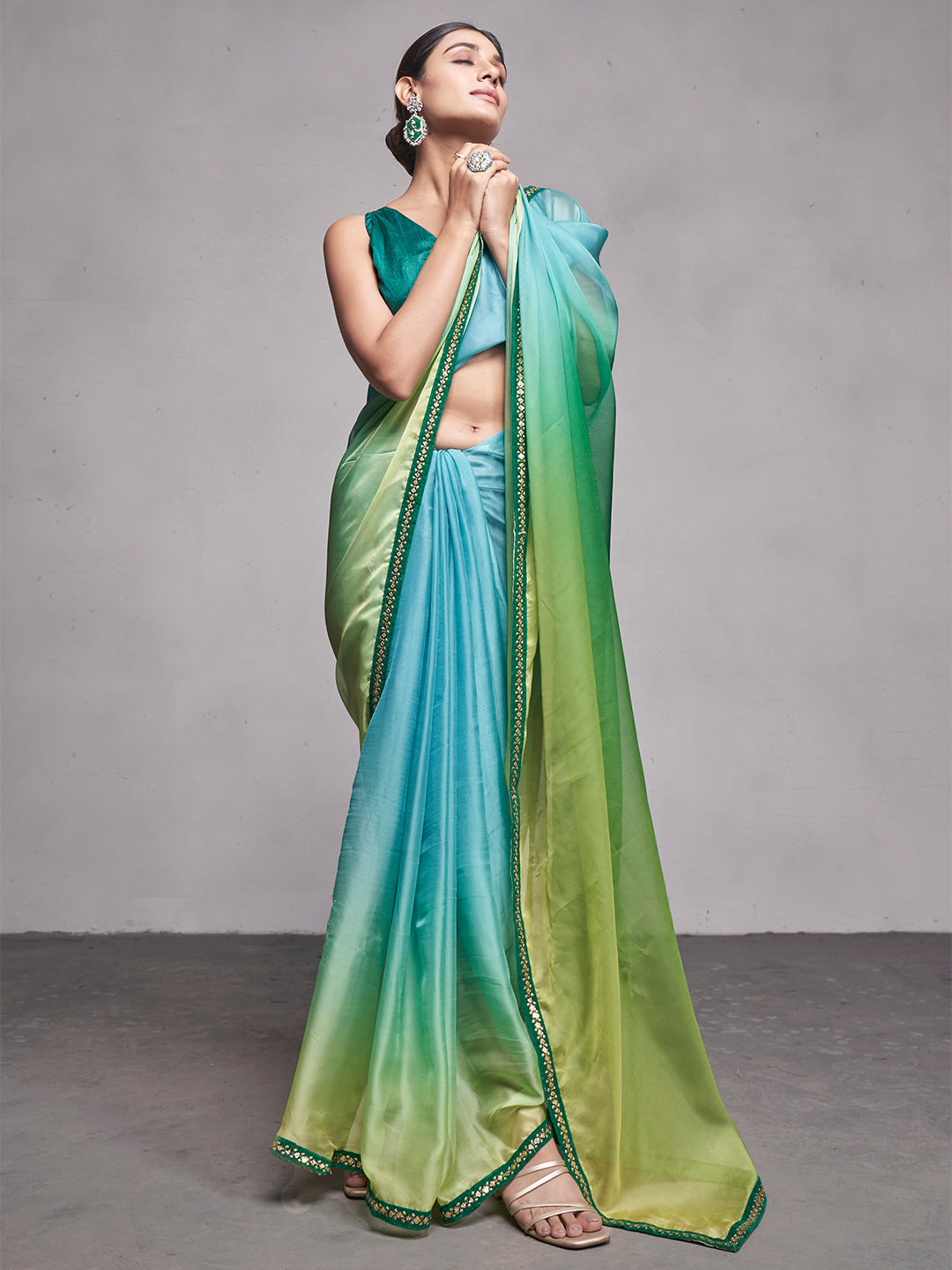 NOZ2TOZ Women Party Wear Printed Saree with Designer Un Stitched Blouse - Sky Blue - Distacart