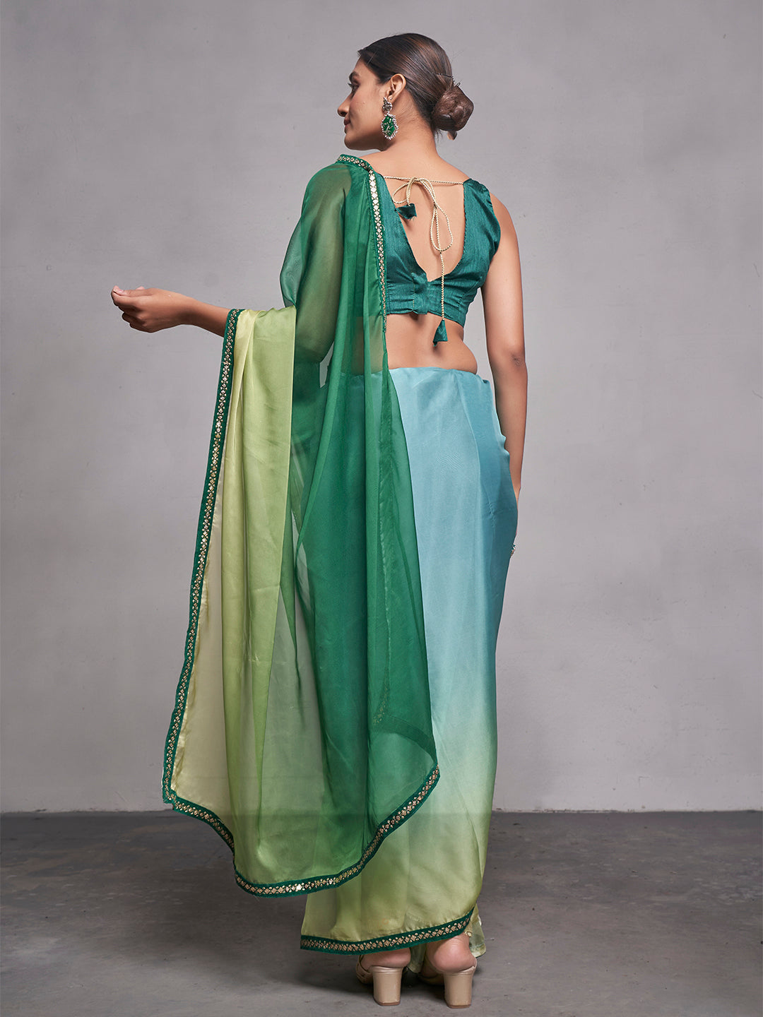 NOZ2TOZ Women Party Wear Printed Saree with Designer Un Stitched Blouse - Sky Blue - Distacart